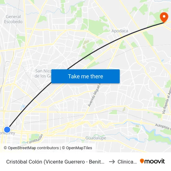 Cristóbal Colón (Vicente Guerrero - Benito Juárez) to Clinica 67 map