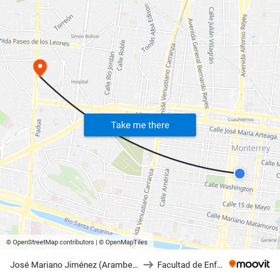 José Mariano Jiménez (Aramberri - Ruperto Martínez) to Facultad de Enfermería Uanl map