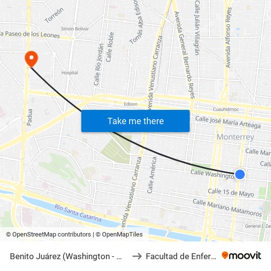 Benito Juárez (Washington - Modesto Arreola) to Facultad de Enfermería Uanl map