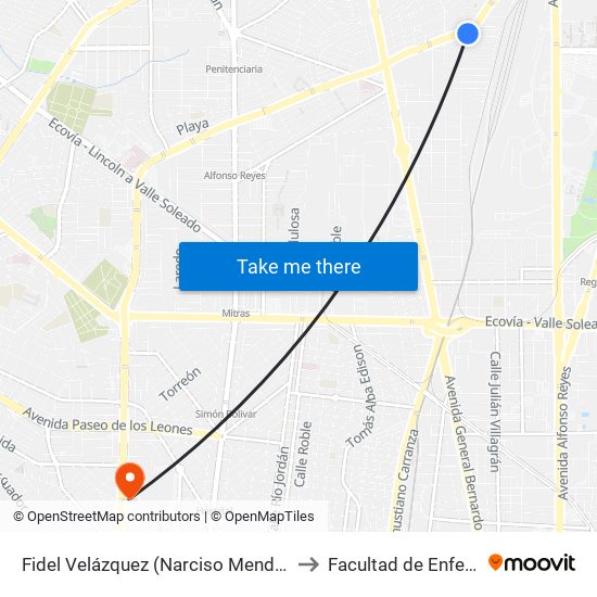 Fidel Velázquez (Narciso Mendoza - Aarón Sáenz) to Facultad de Enfermería Uanl map