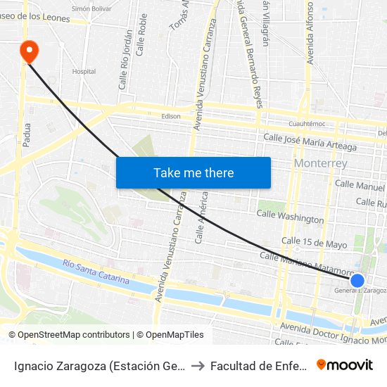 Ignacio Zaragoza (Estación General I. Zaragoza) to Facultad de Enfermería Uanl map