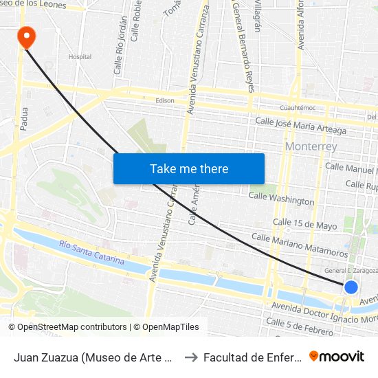 Juan Zuazua (Museo de Arte Contemporáneo) to Facultad de Enfermería Uanl map