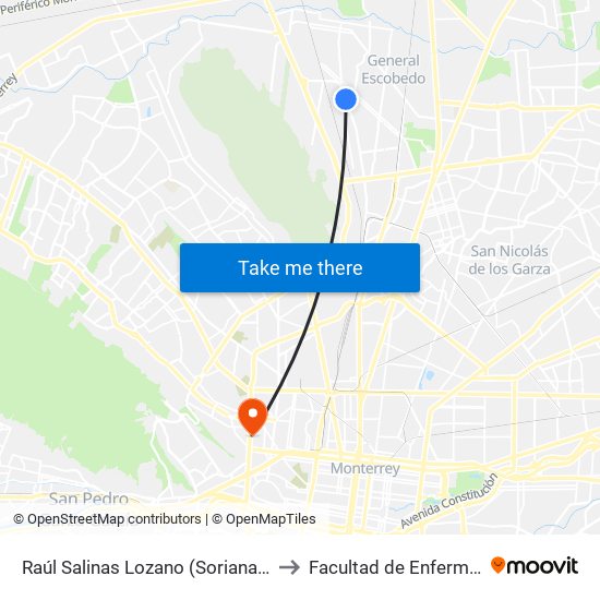 Raúl Salinas Lozano (Soriana Escobedo) to Facultad de Enfermería Uanl map