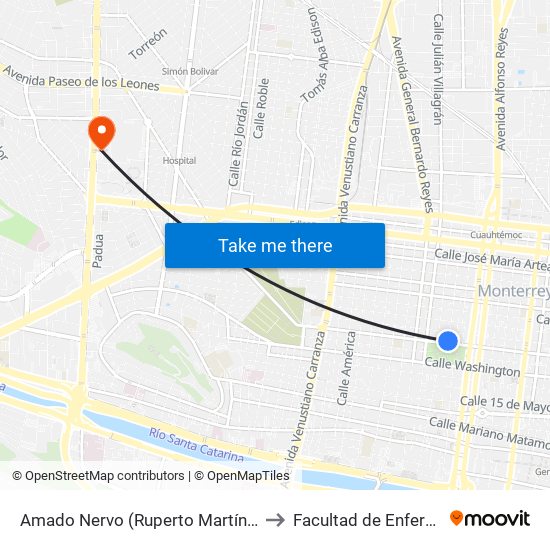 Amado Nervo (Ruperto Martínez - Aramberri) to Facultad de Enfermería Uanl map