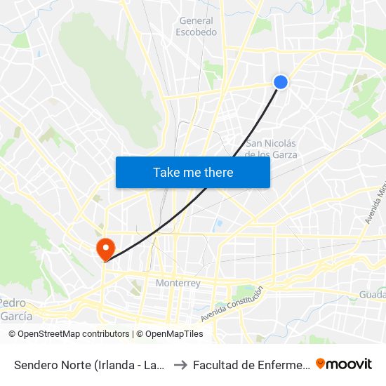 Sendero Norte (Irlanda - Las Palmas) to Facultad de Enfermería Uanl map