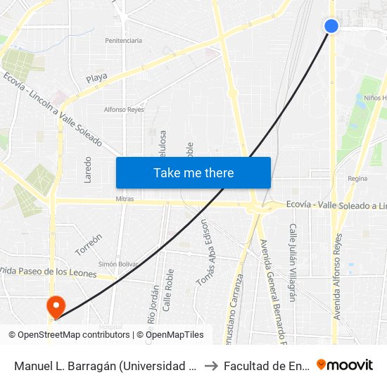 Manuel L. Barragán (Universidad Autónoma de Nuevo León) to Facultad de Enfermería Uanl map