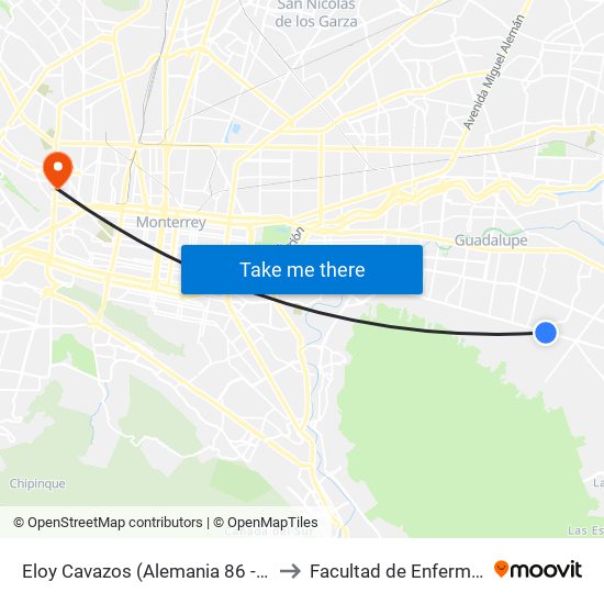 Eloy Cavazos (Alemania 86 - Francia 86) to Facultad de Enfermería Uanl map
