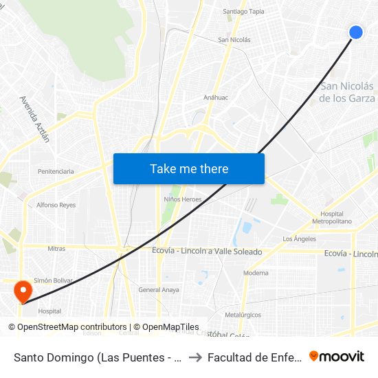 Santo Domingo (Las Puentes - Montes Berneses) to Facultad de Enfermería Uanl map