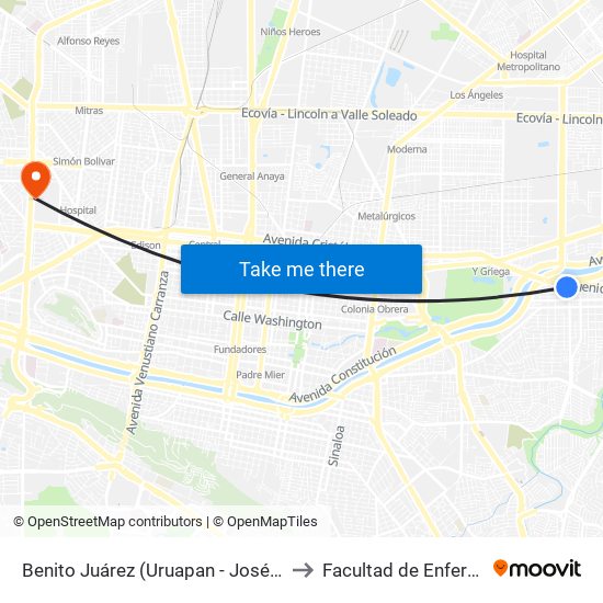 Benito Juárez (Uruapan - José María Arteaga) to Facultad de Enfermería Uanl map