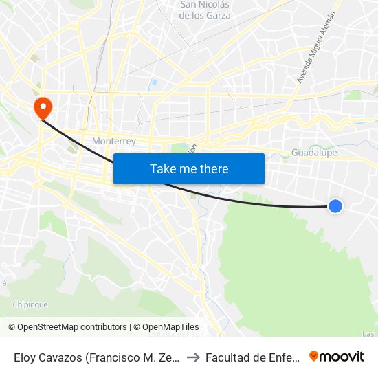Eloy Cavazos (Francisco M. Zertuche - Cozumel) to Facultad de Enfermería Uanl map