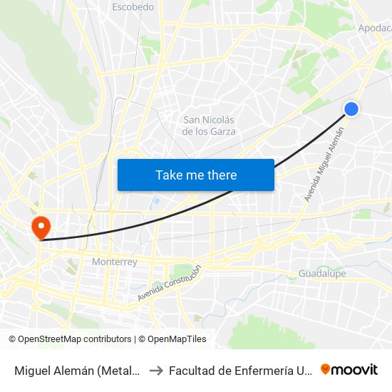 Miguel Alemán (Metalsa) to Facultad de Enfermería Uanl map