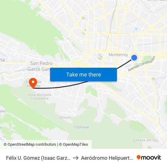 Félix U. Gómez (Isaac Garza - Jerónimo Treviño) to Aeródromo Helipuerto Francisco Garza map