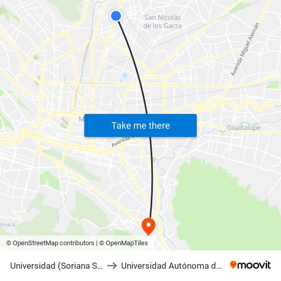 Universidad (Soriana San Nicolás) to Universidad Autónoma de Nuevo León map