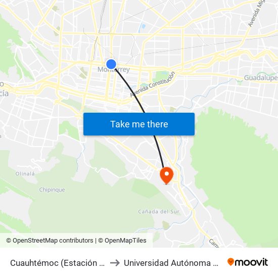 Cuauhtémoc (Estación Cuauhtémoc) to Universidad Autónoma de Nuevo León map