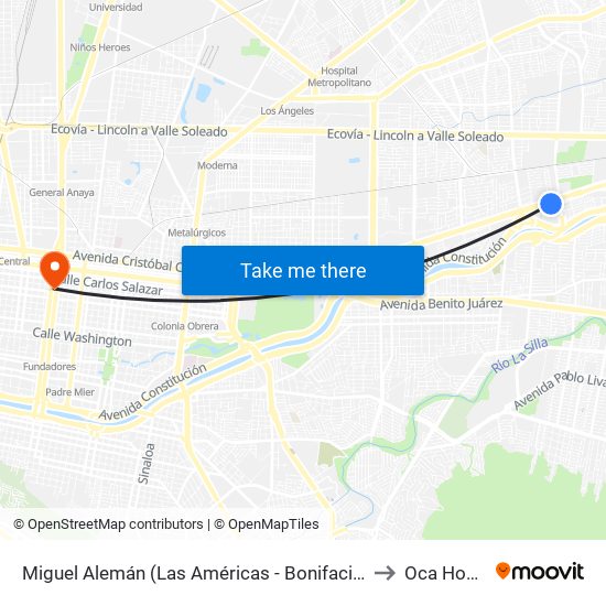 Miguel Alemán (Las Américas - Bonifacio Salinas Leal) to Oca Hospital map