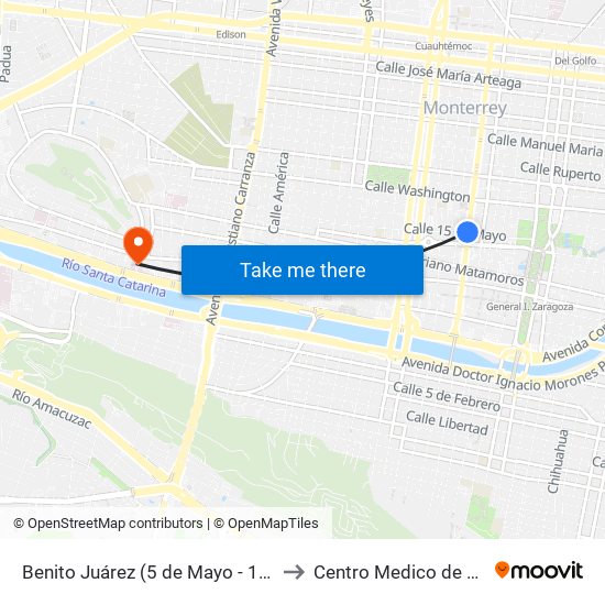 Benito Juárez (5 de Mayo - 15 de Mayo) to Centro Medico de La Mujer map