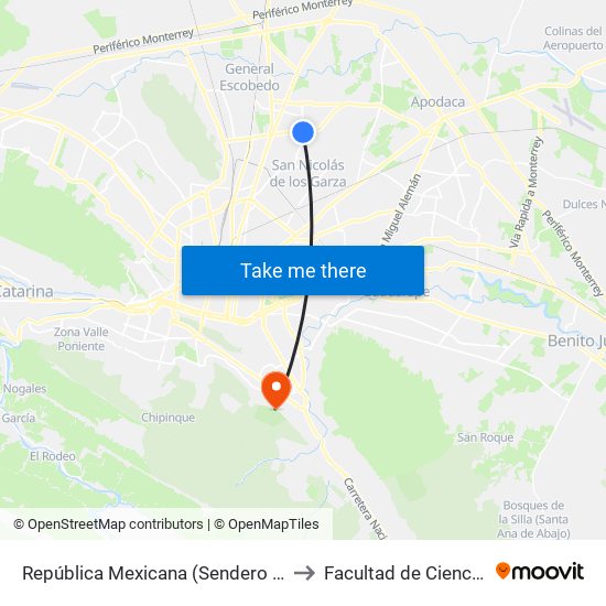 República Mexicana (Sendero Norte - Francisco Fernández Treviño) to Facultad de Ciencias de La Comunicacion map