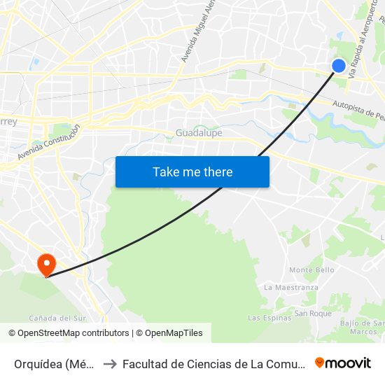 Orquídea (México) to Facultad de Ciencias de La Comunicacion map
