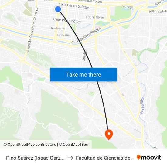 Pino Suárez (Isaac Garza - Santiago Tapia) to Facultad de Ciencias de La Comunicacion map