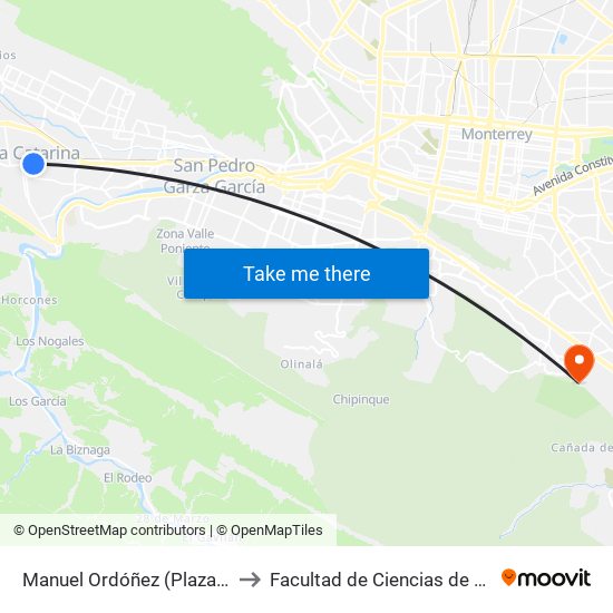 Manuel Ordóñez (Plaza Santa Catarina) to Facultad de Ciencias de La Comunicacion map