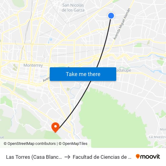 Las Torres (Casa Blanca - Montecarlo) to Facultad de Ciencias de La Comunicacion map