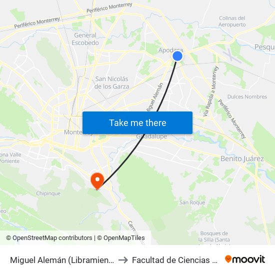 Miguel Alemán (Libramiento Norte - Elías Flores) to Facultad de Ciencias de La Comunicacion map