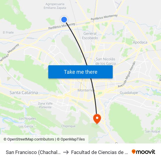San Francisco (Chachalaca - Cenzontle) to Facultad de Ciencias de La Comunicacion map