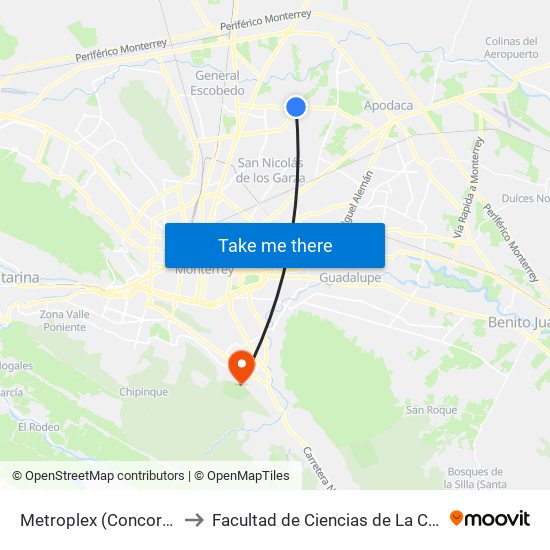 Metroplex (Concordia - S12) to Facultad de Ciencias de La Comunicacion map