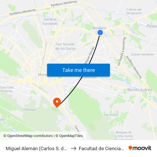 Miguel Alemán (Carlos S. de Gortari - Andrés Guajardo) to Facultad de Ciencias de La Comunicacion map