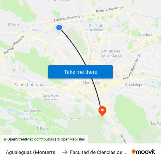 Agualeguas (Monterrey - San Nicolás) to Facultad de Ciencias de La Comunicacion map