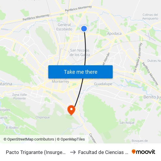 Pacto Trigarante (Insurgentes - 16 de Septiembre) to Facultad de Ciencias de La Comunicacion map