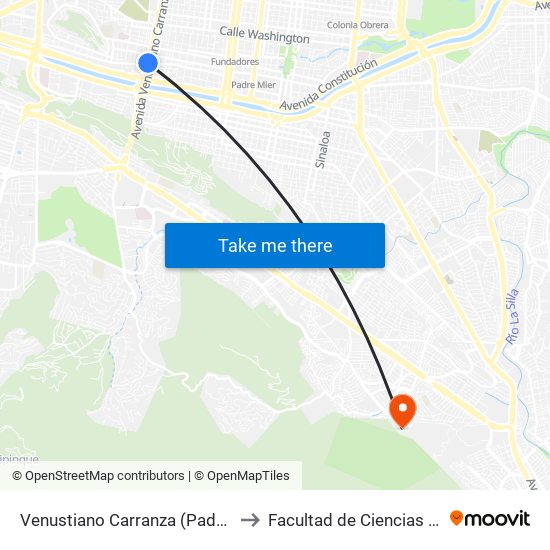 Venustiano Carranza (Padre Mier - Miguel Hidalgo) to Facultad de Ciencias de La Comunicacion map