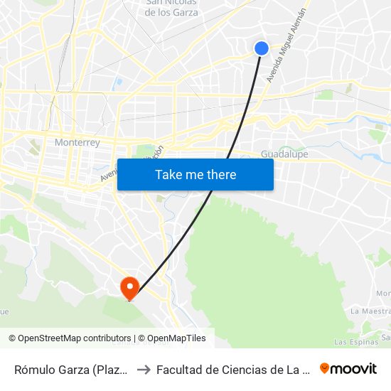 Rómulo Garza (Plaza Del Lago) to Facultad de Ciencias de La Comunicacion map