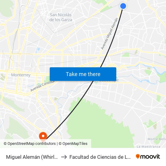 Miguel Alemán (Whirlpool México) to Facultad de Ciencias de La Comunicacion map