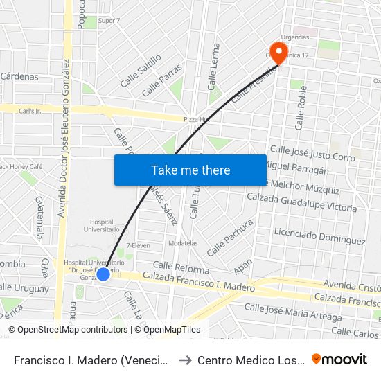 Francisco I. Madero (Venecia - Zapopan) to Centro Medico Los Angeles map