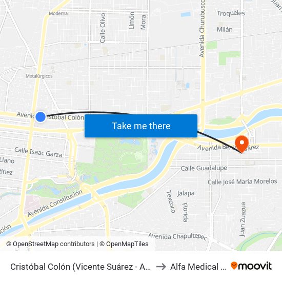 Cristóbal Colón (Vicente Suárez - Agustín Melgar) to Alfa Medical Center map