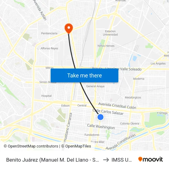Benito Juárez (Manuel M. Del Llano - Santiago Tapia) to IMSS UMF 28 map