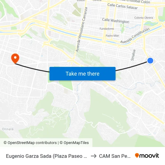 Eugenio Garza Sada (Plaza Paseo Tec) to CAM San Pedro map