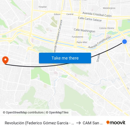 Revolución (Federico Gómez García - Chapultepec) to CAM San Pedro map