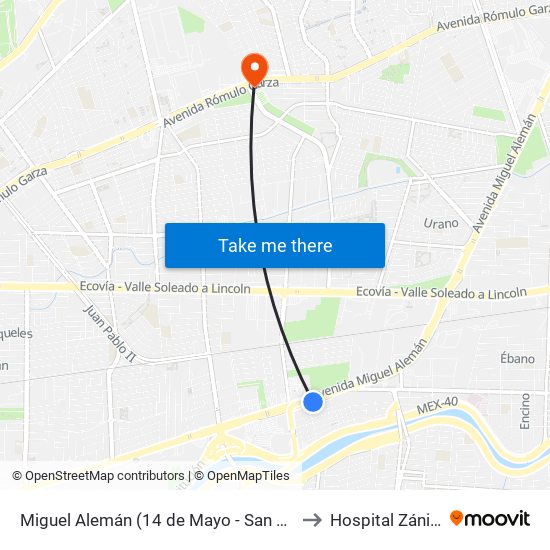 Miguel Alemán (14 de Mayo - San Jorge) to Hospital Zánitas map