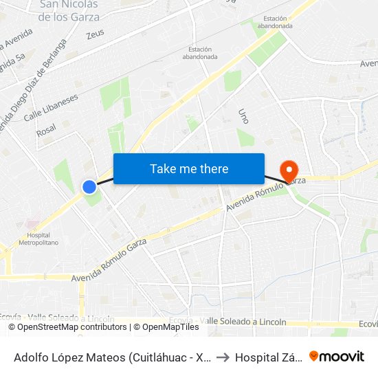 Adolfo López Mateos (Cuitláhuac - Xicoténcatl) to Hospital Zánitas map