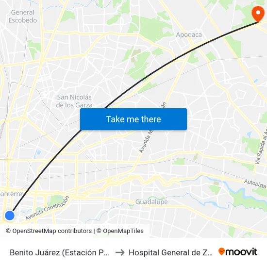 Benito Juárez (Estación Padre Mier) to Hospital General de Zona # 67 map
