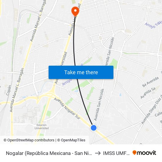 Nogalar (República Mexicana - San Nicolás) to IMSS UMF 31 map