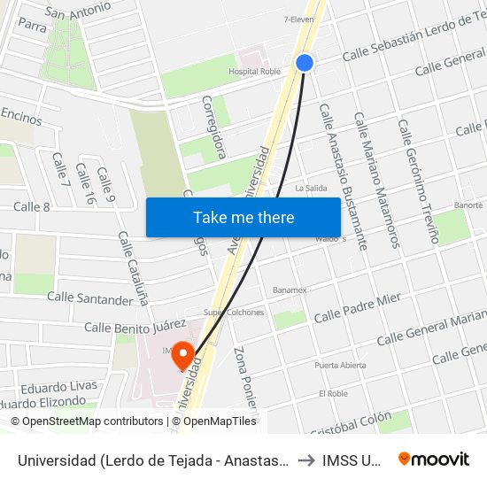 Universidad (Lerdo de Tejada - Anastasio Bustamante) to IMSS UMF 31 map