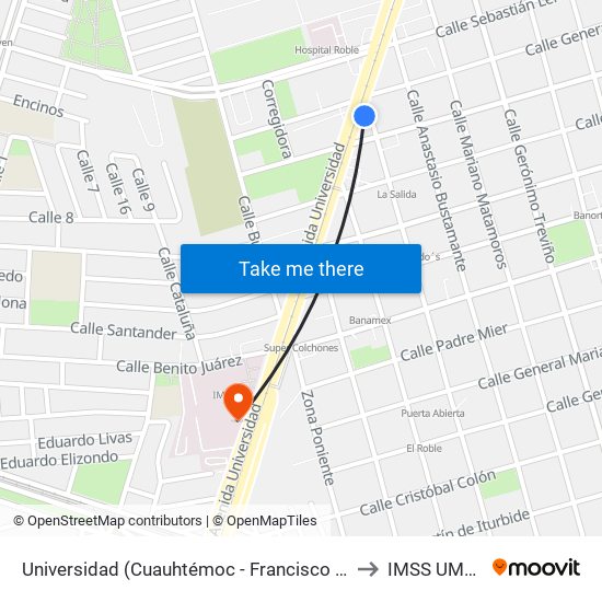 Universidad (Cuauhtémoc - Francisco Naranjo) to IMSS UMF 31 map