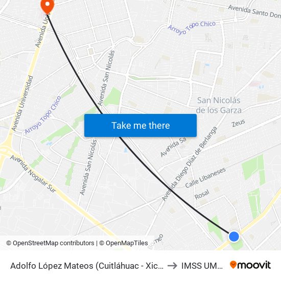 Adolfo López Mateos (Cuitláhuac - Xicoténcatl) to IMSS UMF 31 map