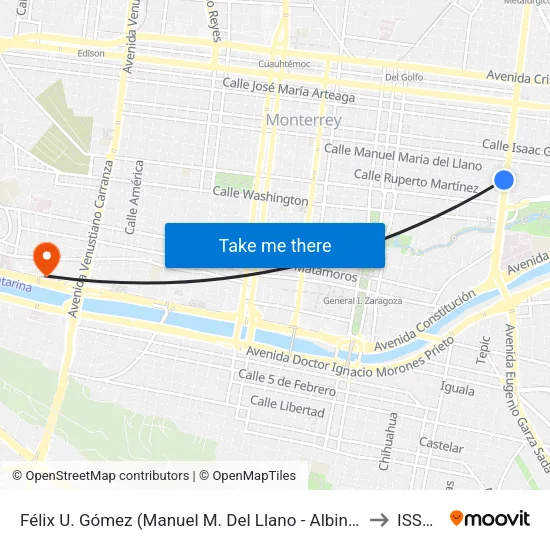 Félix U. Gómez (Manuel M. Del Llano - Albino Espinosa) to ISSSTE map