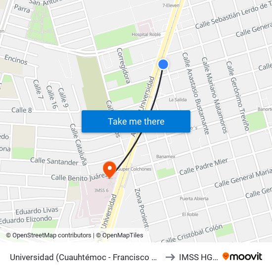 Universidad (Cuauhtémoc - Francisco Naranjo) to IMSS HGZ 6 map