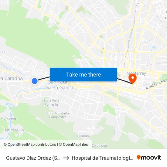 Gustavo Díaz Ordaz (Soriana Diaz Ordaz) to Hospital de Traumatología y Ortopedia No. 21 map