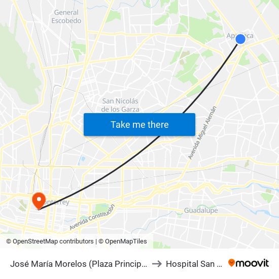 José María Morelos (Plaza Principal de Apodaca) to Hospital San Vicente map